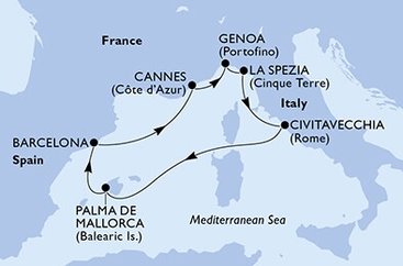 Taliansko, Španielsko, Francúzsko z Janova na lodi MSC Seaview