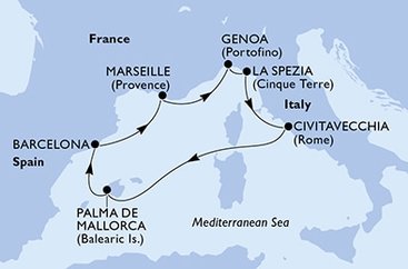 Taliansko, Španielsko, Francúzsko z Janova na lodi MSC Seaview