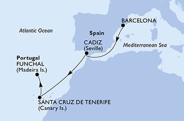 Španielsko, Portugalsko z Barcelony na lodi MSC Magnifica