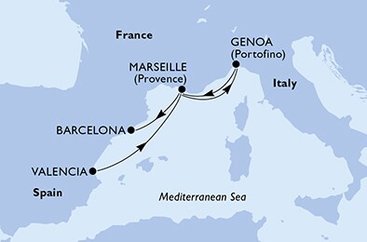 Španielsko, Francúzsko, Taliansko z Valencie na lodi MSC Seashore