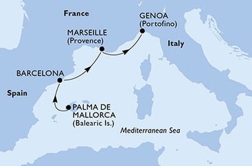 Španielsko, Francúzsko, Taliansko z Palmy de Mallorca na lodi MSC Seaview