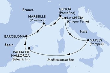 Francúzsko, Taliansko, Španielsko z Marseille na lodi MSC Bellissima