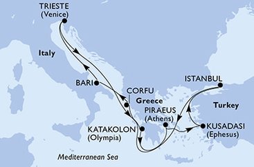 Taliansko, Grécko, Turecko z Trieste na lodi MSC Splendida