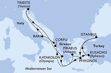 Turecko, Grécko, Taliansko z Istanbulu na lodi MSC Splendida