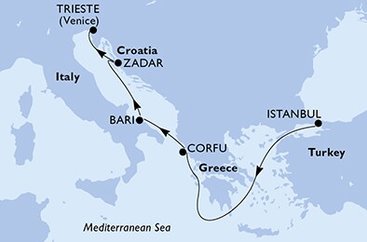 Turecko, Grécko, Taliansko, Chorvátsko z Istanbulu na lodi MSC Splendida
