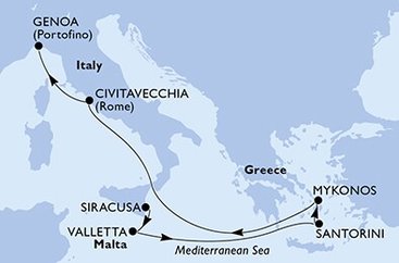 Taliansko, Malta, Grécko zo Syrakusu na lodi MSC Divina