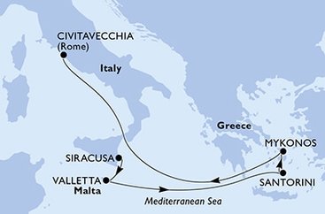 Taliansko, Malta, Grécko zo Syrakusu na lodi MSC Divina