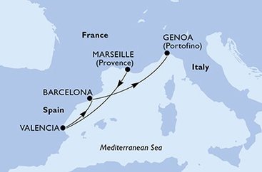 Francúzsko, Španielsko, Taliansko z Marseille na lodi MSC Fantasia
