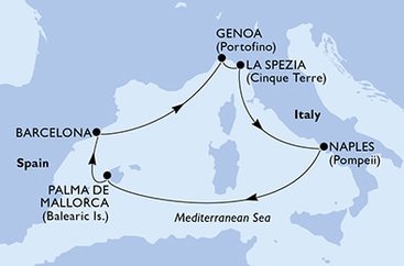 Španielsko, Taliansko z Barcelony na lodi MSC Fantasia