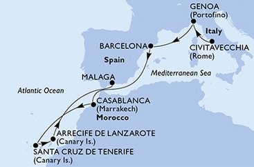 Taliansko, Španielsko, Maroko z Civitavechie na lodi MSC Divina