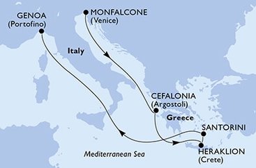 Taliansko, Grécko z Monfalcone na lodi MSC Opera