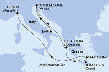 Taliansko, Grécko z Bari na lodi MSC Opera