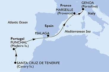 Španielsko, Portugalsko, Francúzsko, Taliansko z Tenerife na lodi MSC Divina
