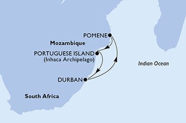 Juhoafrická republika, Mozambik z Durbanu na lodi MSC Splendida
