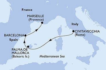 Taliansko, Španielsko, Francúzsko z Civitavechie na lodi MSC Seaview