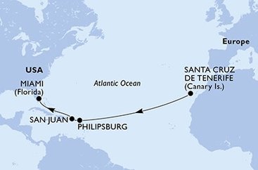 Španielsko, Svatý Martin, USA z Tenerife na lodi MSC Divina