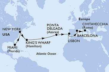 USA, Bermudy, Portugalsko, Španielsko, Taliansko z Miami na lodi MSC Divina