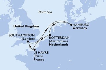 Francúzsko, Veľká Británia, Nemecko, Holandsko z Le Havre na lodi MSC Euribia