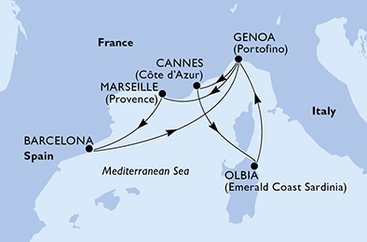 Francúzsko, Španielsko, Taliansko z Marseille na lodi MSC Sinfonia
