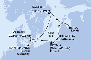 Dánsko, Nemecko, Poľsko, Litva, Lotyšsko, Švédsko z Kodaně na lodi MSC Poesia