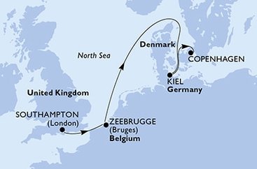 Veľká Británia, Belgicko, Nemecko, Dánsko zo Southamptonu na lodi MSC Euribia