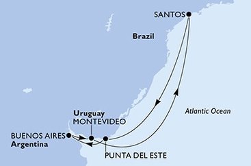 Brazília, Uruguaj, Argentína zo Santosu na lodi MSC Armonia