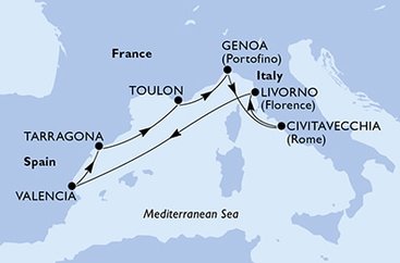 Taliansko, Španielsko, Francúzsko z Livorna na lodi MSC Magnifica