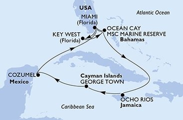 USA, Bahamy, Jamajka, Kajmanské ostrovy, Mexiko z Miami na lodi MSC Magnifica