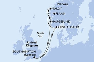 Veľká Británia, Nórsko zo Southamptonu na lodi MSC Virtuosa