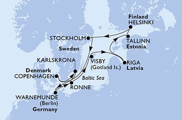 Nemecko, Dánsko, Švédsko, Lotyšsko, Estónsko, Fínsko z Warnemünde na lodi MSC Poesia