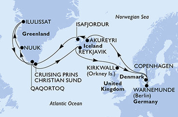 Dánsko, Nemecko, Island, Autonomní oblast Dánska, Veľká Británia z Kodaně na lodi MSC Poesia