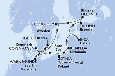 Dánsko, Švédsko, Nemecko, Poľsko, Litva, Lotyšsko, Estónsko, Fínsko z Kodaně na lodi MSC Poesia