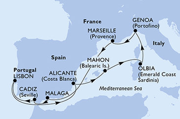 Španielsko, Taliansko, Francúzsko, Portugalsko z Alicante na lodi MSC Orchestra