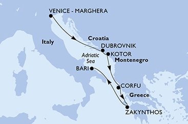 Taliansko, Chorvátsko, Čierna Hora, Grécko z Benátok na lodi MSC Armonia