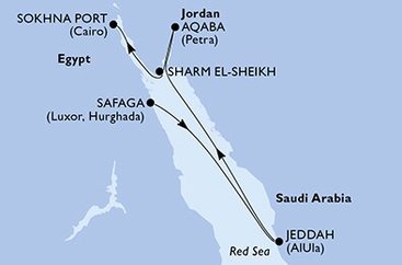 Egypt, Saúdská Arábie, Jordánsko zo Safagy na lodi MSC Orchestra
