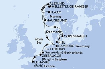 Nemecko, Dánsko, Nórsko, Holandsko, Belgicko, Francúzsko z Kielu na lodi MSC Euribia