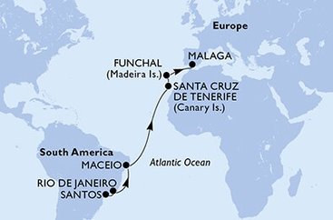 Brazília, Španielsko, Portugalsko zo Santosu na lodi MSC Armonia