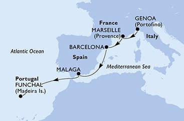 Taliansko, Francúzsko, Španielsko, Portugalsko z Janova na lodi MSC Grandiosa