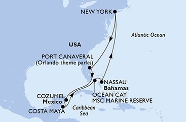 USA - Východné pobrežie, USA, Mexiko, Bahamy z New Yorku na lodi MSC Meraviglia