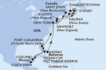 USA - Východné pobrežie, Kanada, USA, Mexiko, Bahamy z New Yorku na lodi MSC Meraviglia