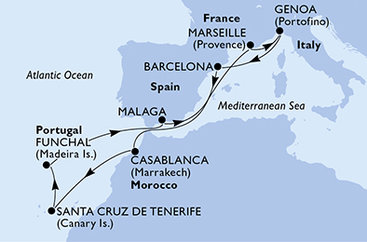 Francúzsko, Taliansko, Španielsko, Maroko, Portugalsko z Marseille na lodi MSC Poesia