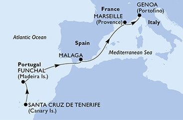 Španielsko, Portugalsko, Francúzsko, Taliansko z Tenerife na lodi MSC Poesia