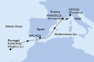 Portugalsko, Španielsko, Francúzsko, Taliansko z Funchalu na lodi MSC Poesia