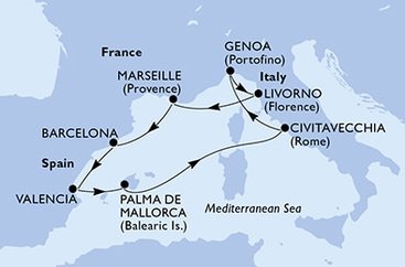 Taliansko, Francúzsko, Španielsko z Civitavechie na lodi MSC Magnifica