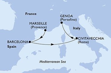 Francúzsko, Španielsko, Taliansko z Marseille na lodi MSC Splendida