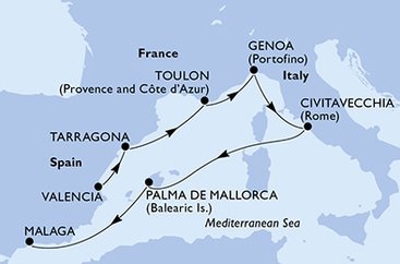 Španielsko, Francúzsko, Taliansko z Valencie na lodi MSC Magnifica