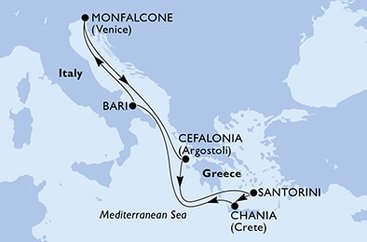Taliansko, Grécko z Bari na lodi MSC Opera