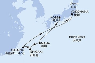 Japonsko, Tchaj-wan z Yokohami na lodi MSC Bellissima