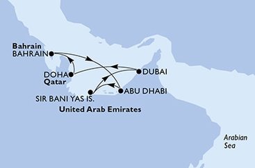 Spojené arabské emiráty, Katar, Bahrajn z Dubaja na lodi MSC Virtuosa