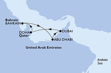 Spojené arabské emiráty, Katar, Bahrajn z Abu Dhabi na lodi MSC Virtuosa